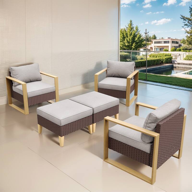 Outdoor Chair Patio Chair Set 5 Pieces - Beige - Brown