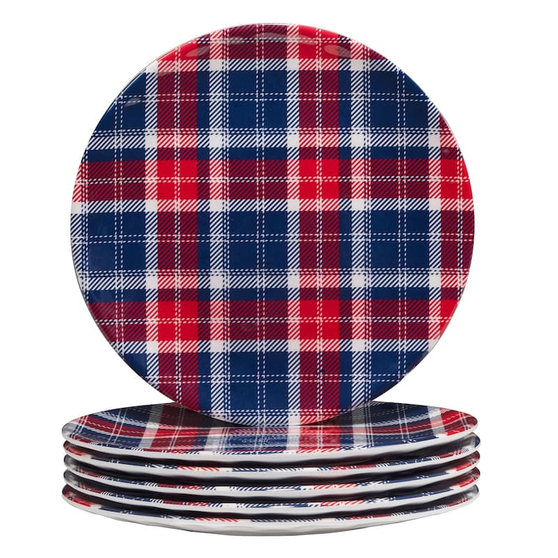 Certified International Patriotic Plaid 9" Melamine Salad/Dessert Plates, Set of 6 - 9" Dia.