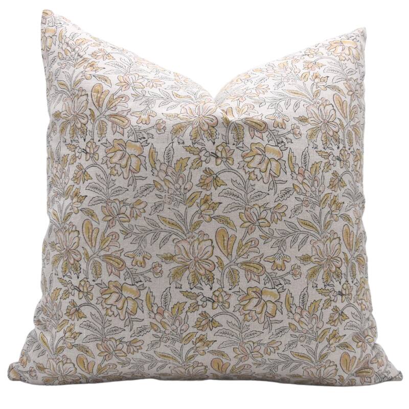 Linen Farmhouse Block print pillow Cover - Kudrat - 24" x 24" - Pillow Covers
