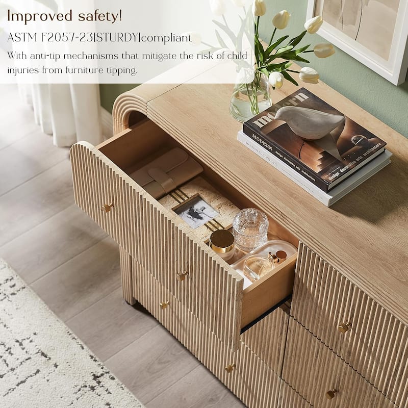 Modern Fluted 6 Drawers Dresser, Wood Chest of Drawers for Bedroom