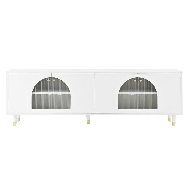 Stylish Media Console TV Stand with Adjustable Shelves, Gold Handles & Arch Fluted Glass, Fits TVs Up to 78''
