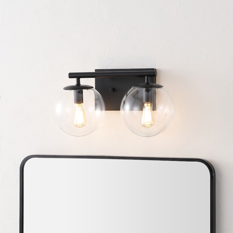 SAFAVIEH Lighting Zenta 2-Light 14-inch Glass Orb Wall Sconce (LED Bulbs Included) - 7.5 In. W x 14 In. D x 7.8 In. H