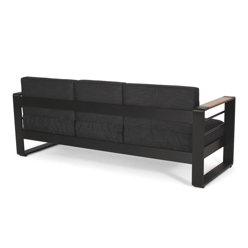 Giovanna Outdoor Black Aluminum Sofa with Charcoal Cushions by Christopher Knight Home