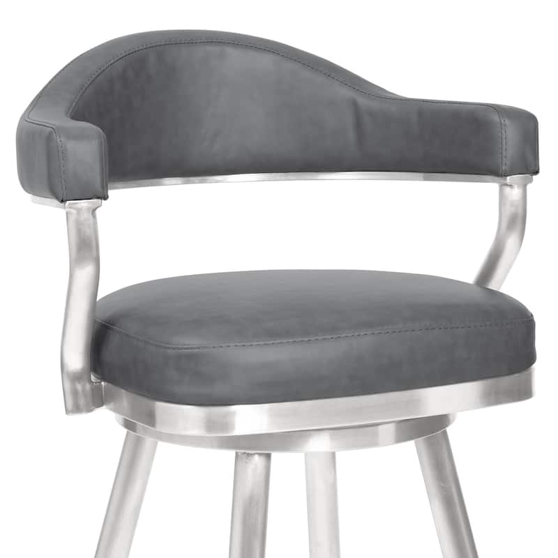 Knw 26 Inch Swivel Counter Stool Chair, Vintage Gray Faux Leather, Chrome