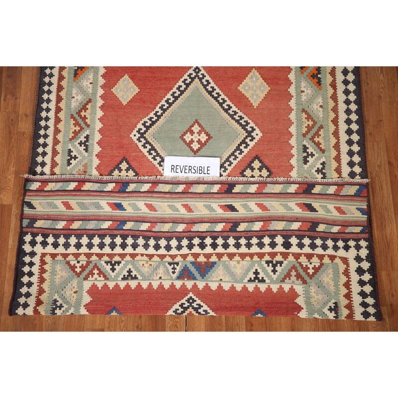 Kilim Qashqai Vegetable Dye Persian Antique Rug Flatweave Wool Carpet - 5'0"x 9'11"