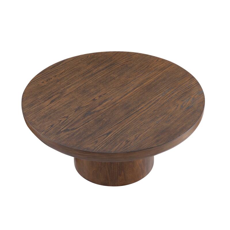 Rounded Sofa Side Table Round Coffee Table with Cylindrical Leg and Wood Veneer Tabletop Table for Living Room Office