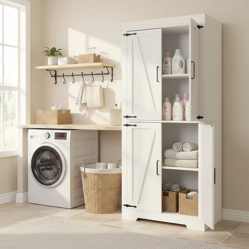 Homy Casa White Tall Storage Cabinet Double Doors, Modern Pantry
