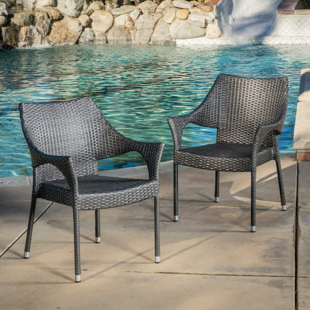 Roomfitters Outdoor Wicker Stacking Armchairs, Architectural Arched-Back PE Rattan