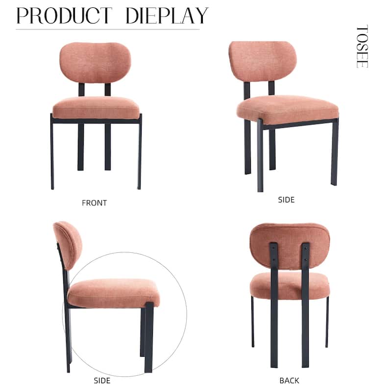 Mid-Century Upholstered Boucle Kitchen Dining Chairs with Black Metal Legs Set of 2