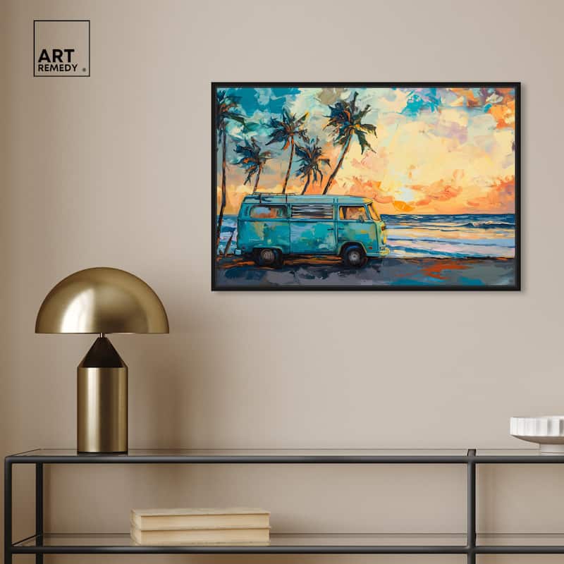 Art Remedy Old School Spring Break Framed Colorful Coastal 1 Piece Canvas Wall Art