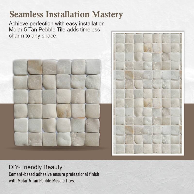 Molar 5 Tan Pebble Mosaic, Backsplash Tiles for Kitchen Walls, Shower and Bathroom Floors (12" X 12") 5 tiles per case