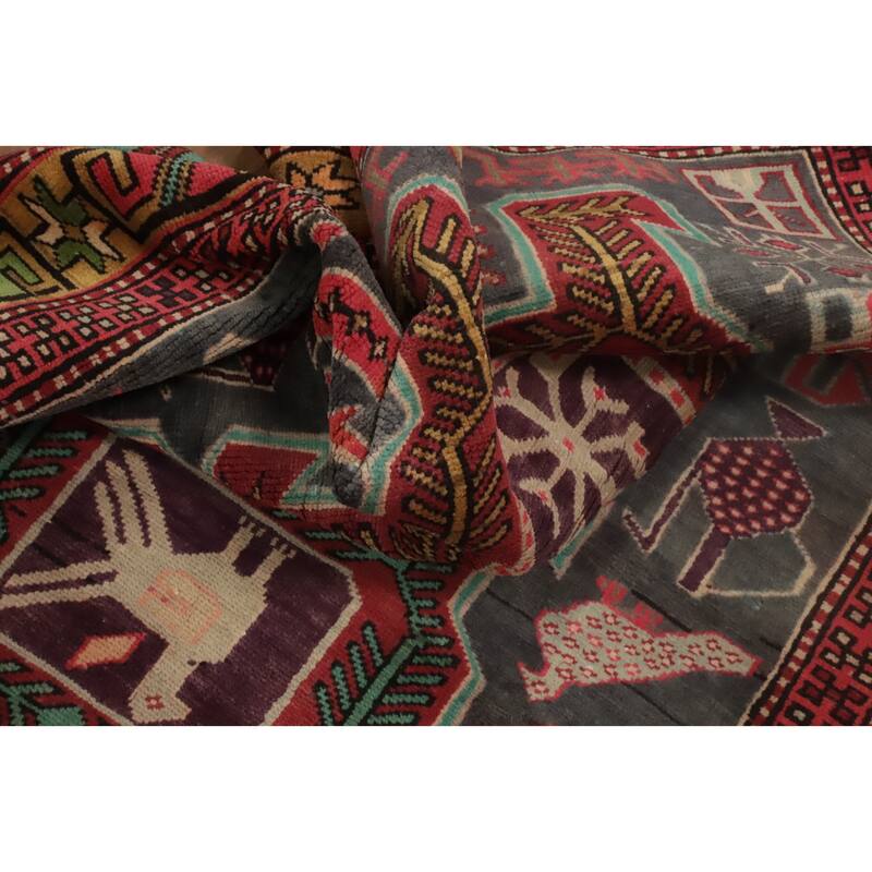 Hand Knotted Oriental 100% Wool Carpet Traditional Tribal Greys & Charcoal Meshkin Runner Rug - 10' 1'' X 4' 0''