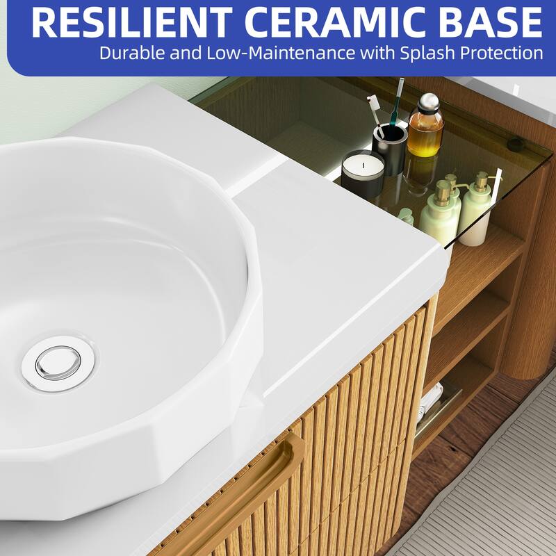 Moasis 72 Inch Floating Bathroom Vanity with Dual Ceramic Basins and 4 Storage Drawers