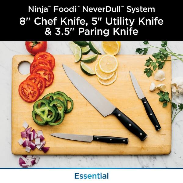 Foodi Never Dull Essential 3Piece Set with Chef, Utility & Paring Knives, K12003 Bed Bath