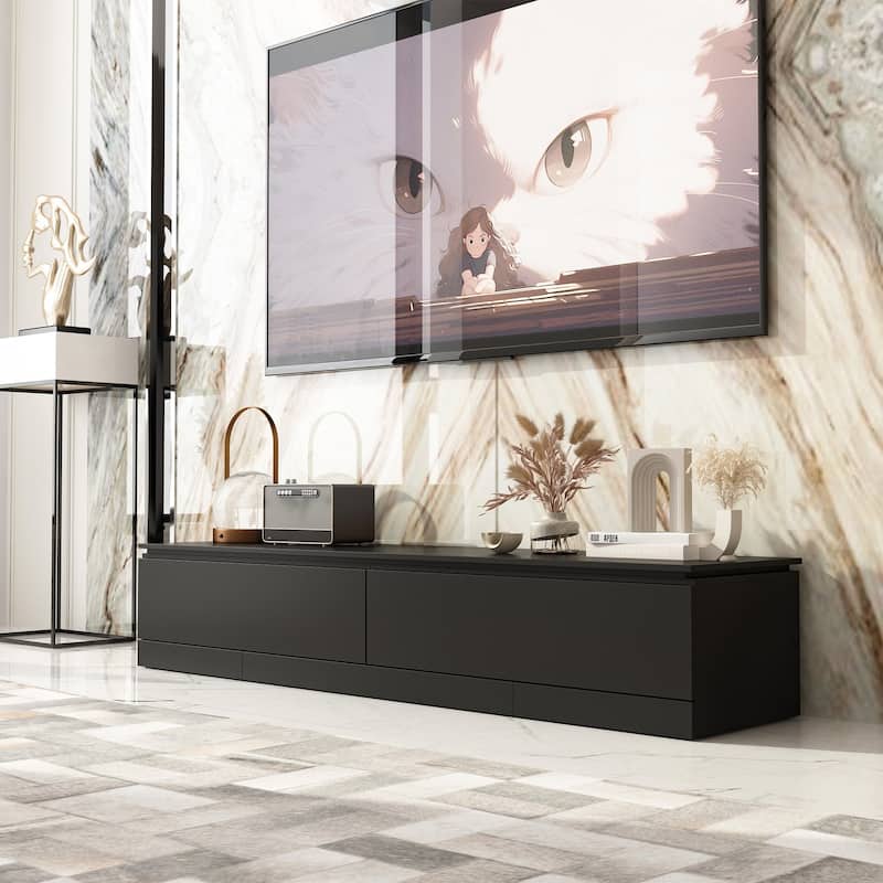 Sleek Entertainment Center with Drawers and Open Shelves