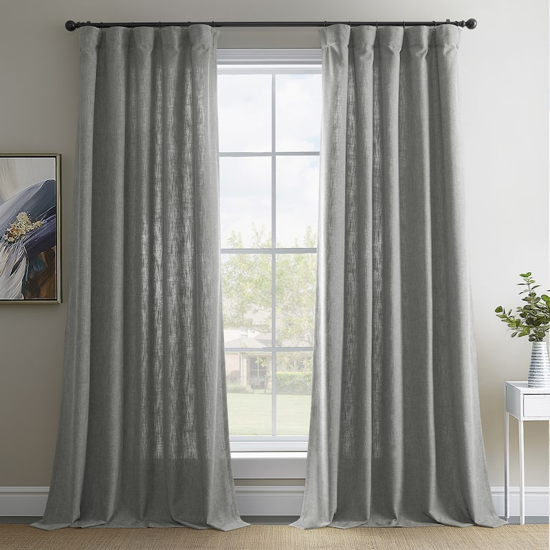 Exclusive Fabrics Basic Faux Linen Curtain Pair - 2 Panels - Light Filtering Window Curtains - Light Grey - 50 X 96