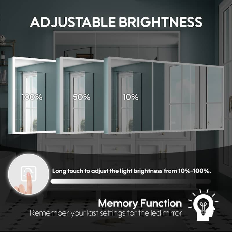 30'' H Recessed or Surface Frameless LED Mirror Cabinet With Defogger, Dimmer, Outlets & USB Ports 