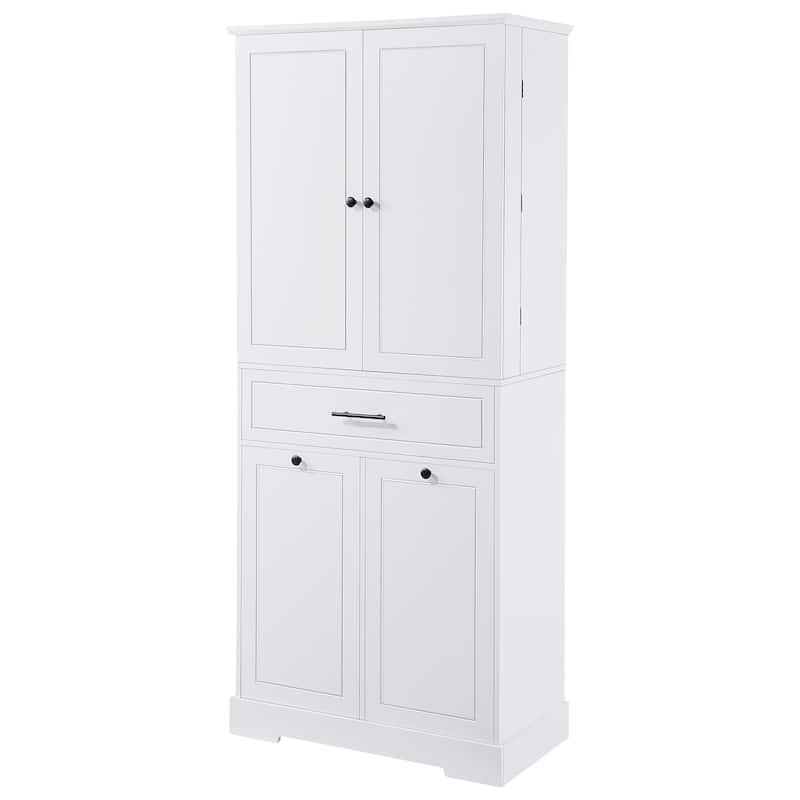 Freestanding Bathroom Storage Cabinet with Doors & Drawers, Tilt-Out Laundry Hamper, Adjustable Shelf, Multiple Storage Spaces