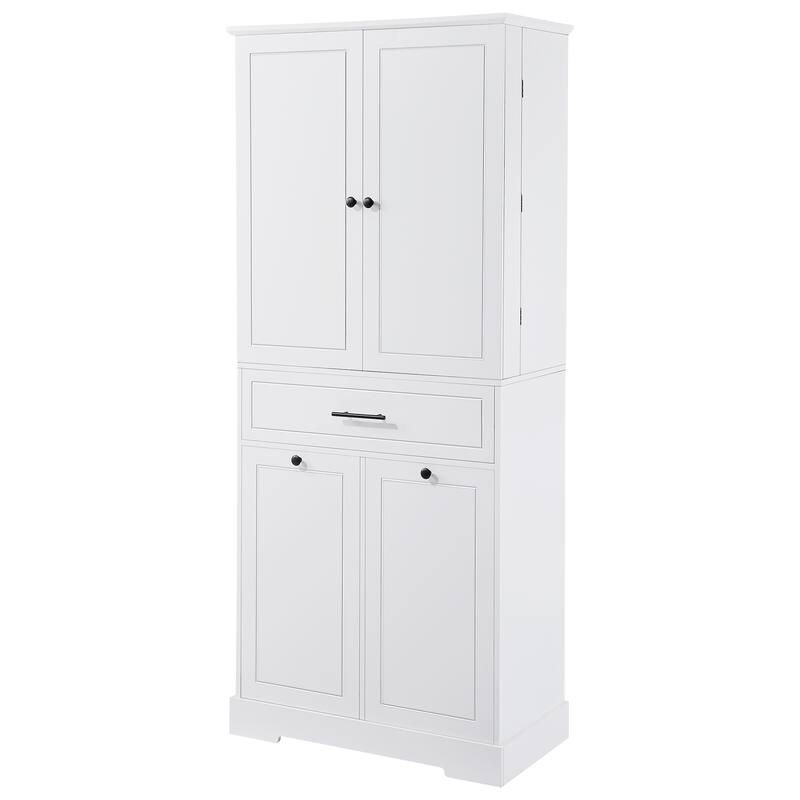Roomfitters 72" Tall Bathroom Storage Cabinet with Tilt-Out Laundry Hamper, 3 Adjustable Shelves & Door-Mounted Racks, White