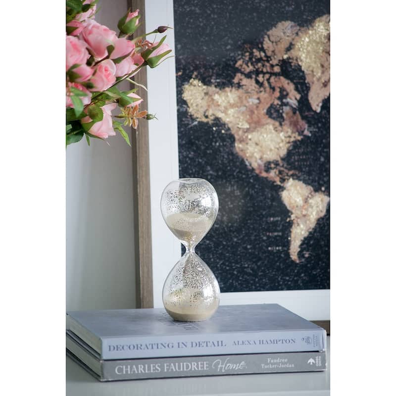 3.2x3.2x8" Peleus 30-Minute Silvered Hourglass, Bisque Sand
