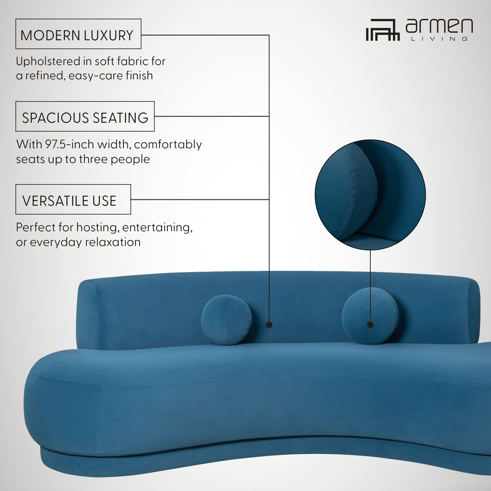Oakland 97.5 in. 3-Seater Curved Sofa with Oval Seat