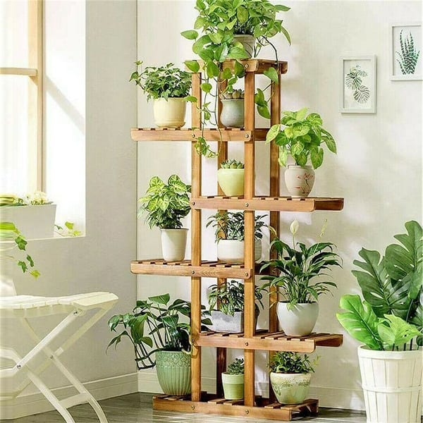 UNHO 6-tier Wooden Potted Plant Display Shelves - 35' x 10'x 52' - Brown