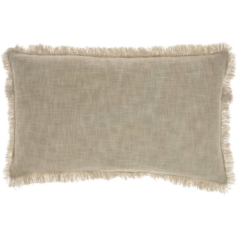 HomeRoots 24" X 14" Taupe Linen Cotton Zippered Pillow With Fringe