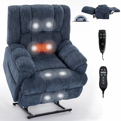 Blue Dual Motor Lift Recliner with Heat, Massage, Infinite Recline, and Heavy-Duty Support up to 350 lbs