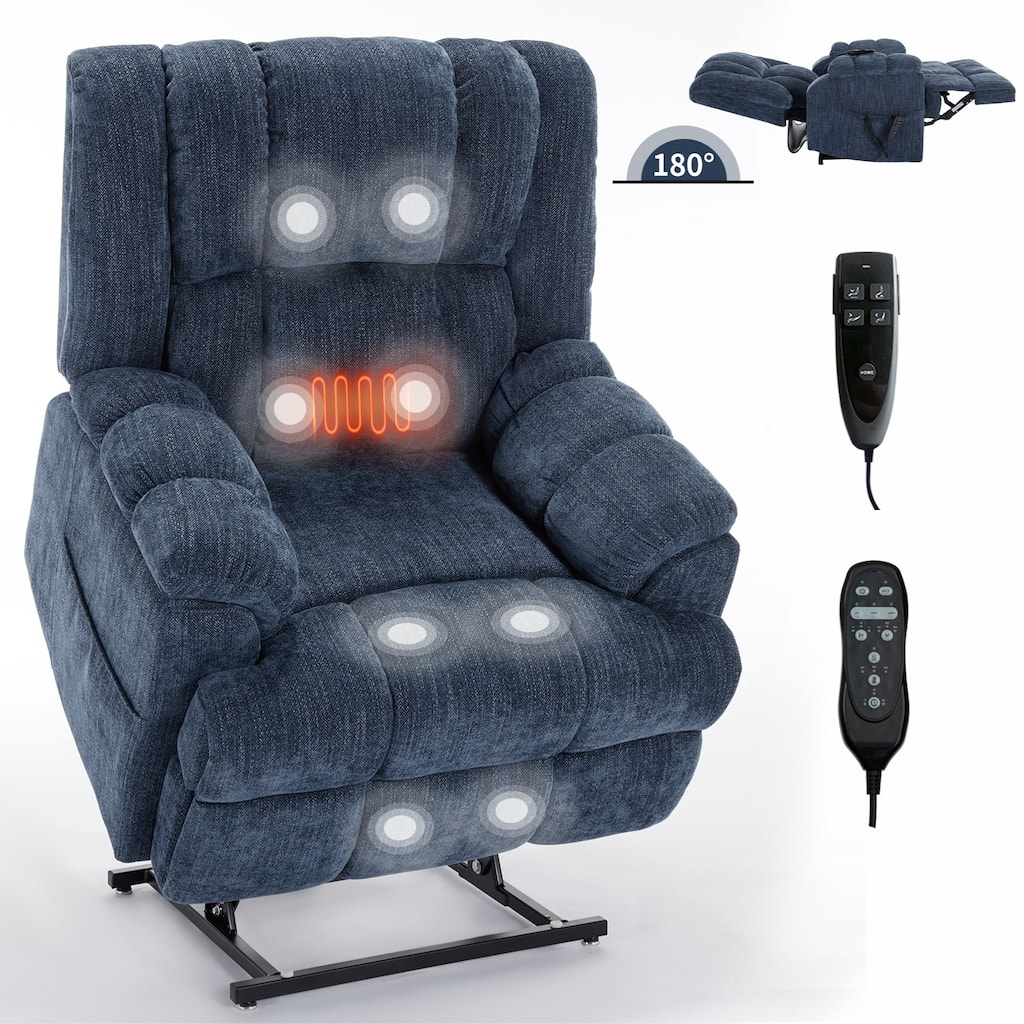 Dual Motor Heat Massage Infinite Position Power Lift Recliners with Power-Remote