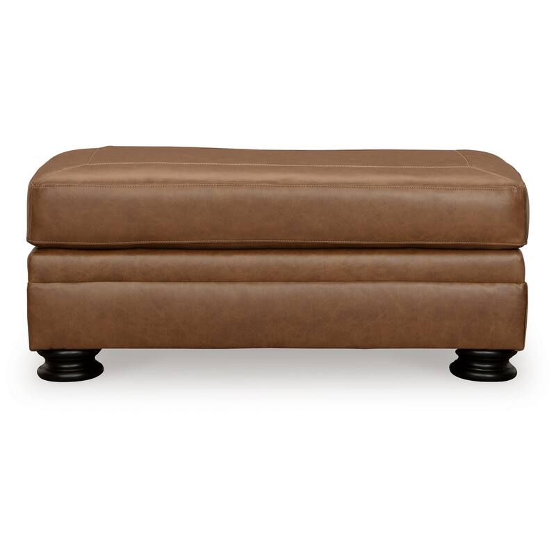 Aida 44 Inch Ottoman, Plush Cushion Top, Caramel Brown Genuine Leather