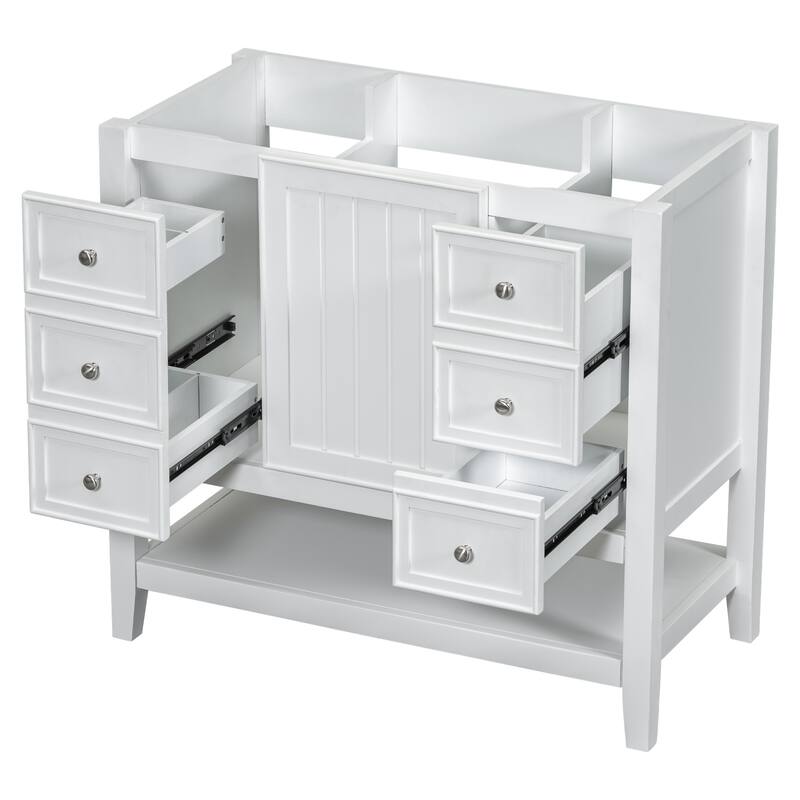36" Bathroom Vanity without Sink, Cabinet Base Only, One Cabinet and three Drawers