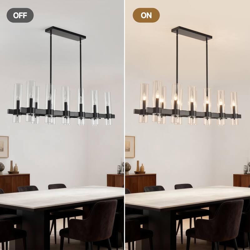 Black Chandelier Linear with Clear Glass Shade, 12-Lights Farmhouse Ceiling Hanging Fixture Over Table,NO INCLUDED BULBS