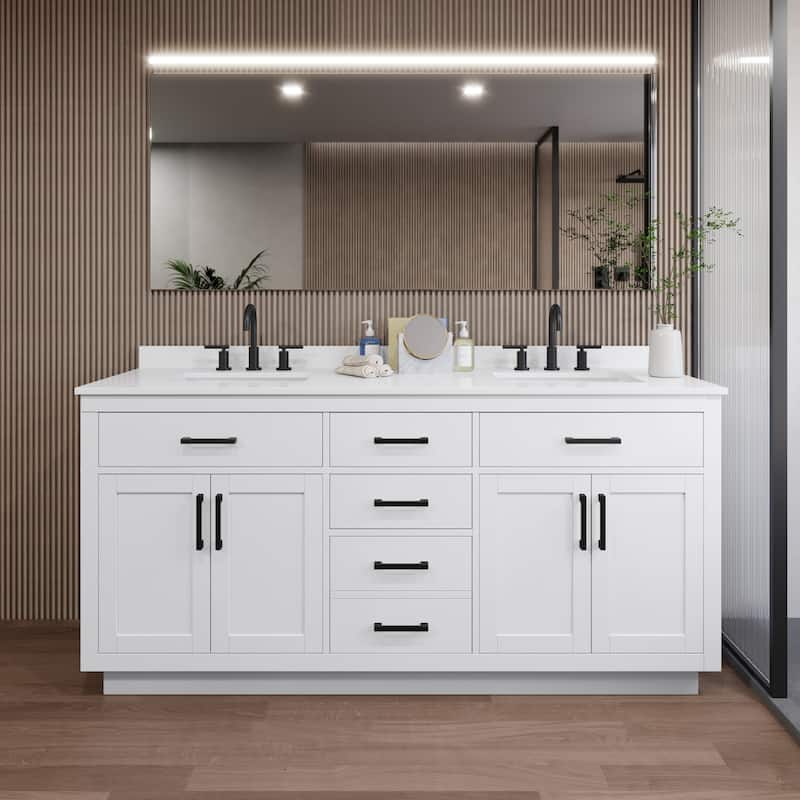 Wyndham Collection WCG262672D-QTZ-US3MXX Beckett TK 72" Free Standing - White / White Quartz Top / Matte Black Hardware
