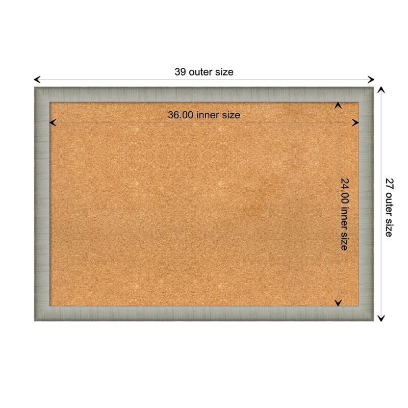 Elegant Brushed Narrow Framed Natural Corkboard Bulletin Board - Elegant Brushed Pewter Narrow - Board Size 36x24