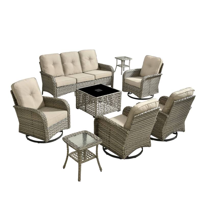 OVIOS 8-piece Patio Wicker Conversation Furniture Set