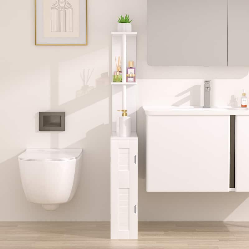 VECELO White Bathroom Tower Storage Cabinet, 3-Tier Corner Floor Cabinet with Door for Small Space