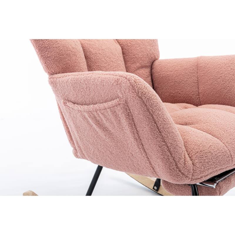 Teddy Fabric Rocking Chair with Adjustable Footrest and 300lb Capacity
