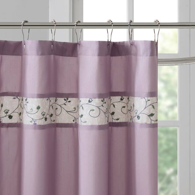 Madison Park Belle Faux Silk Embroidered Floral Shower Curtain