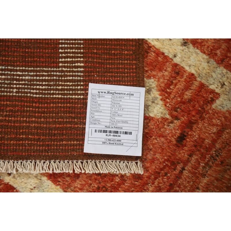 Orange Moroccan Oriental Area Rug Handmade Bedroom Wool Carpet - 6'8" x 9'11"