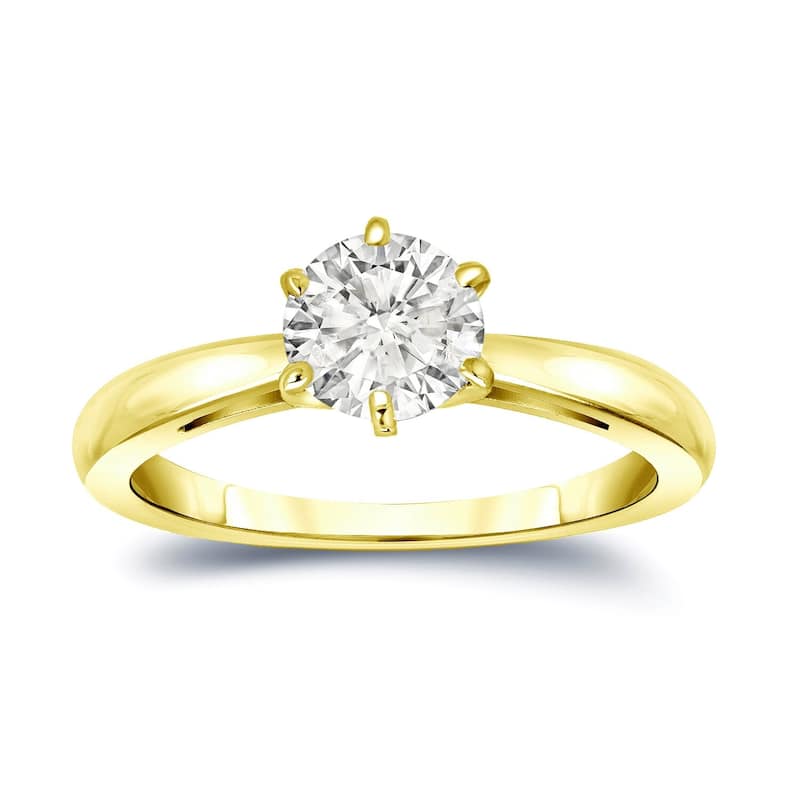 Auriya 14k Gold 1ctw Round Solitaire Diamond Engagement Ring 6-Prong (I-J, SI2-SI3) - Yellow - 4