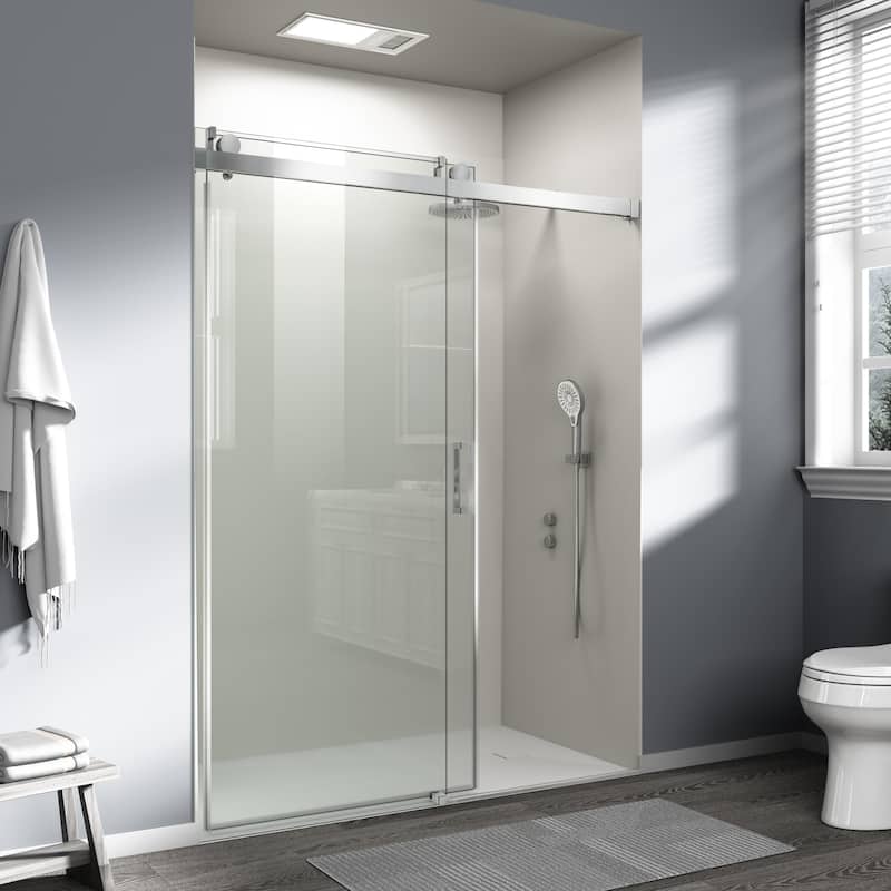 ABRUZZO 56-60" W x 76" H Frameless Soft-Closing Single Sliding Shower Door 1/4" (6mm) Explosion-Proof Tempered Glass