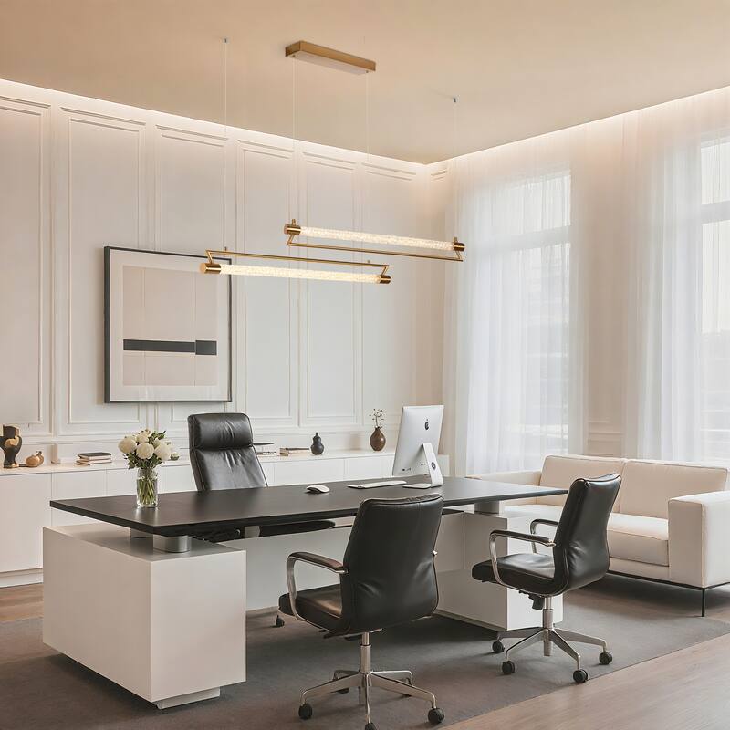Modern 2-Tier Gold LED Linear Island Chandelier for Kitchen Island Dining Room - W42" x H66.5" Max
