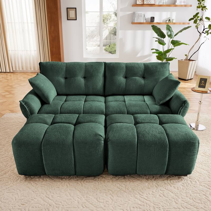 Modular 4-Seat Chenille Sofa Set with 2 Ottomans, High-Resilience Cushions and Solid Wood Frame