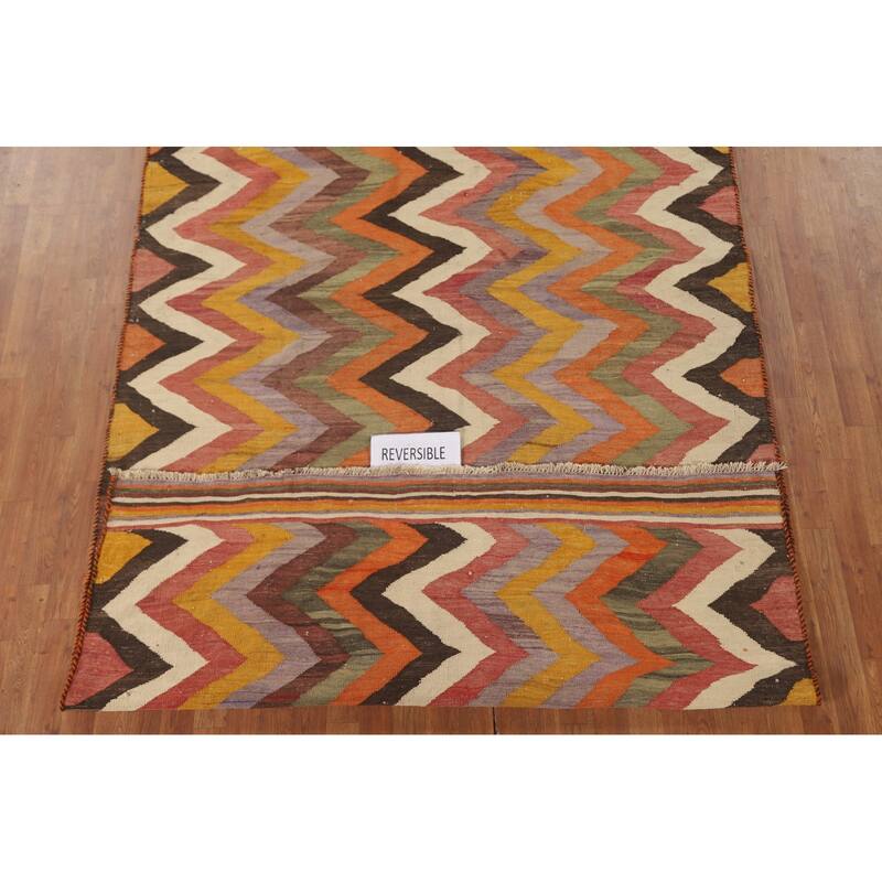 Tribal Kilim Qashqai Persian Vintage Rug Hand-Woven Wool Carpet - 6'1" x 9'2"