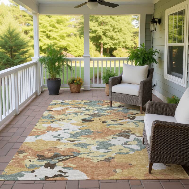 Machine Washable Indoor/ Outdoor Abstract Mexi Chantille Rug - Gold - 10' x 14'