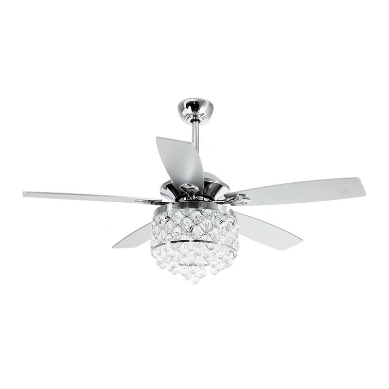 52" Modern Chrome Crystal Reversible Chandelier Ceiling Fan with Light and Remote - 52 in