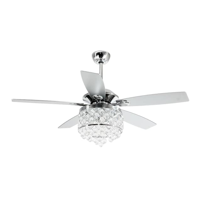 Chrome/ Crystal 4-light Chandelier/ Ceiling Fan with Remote - 52-in D x 15.5-in H