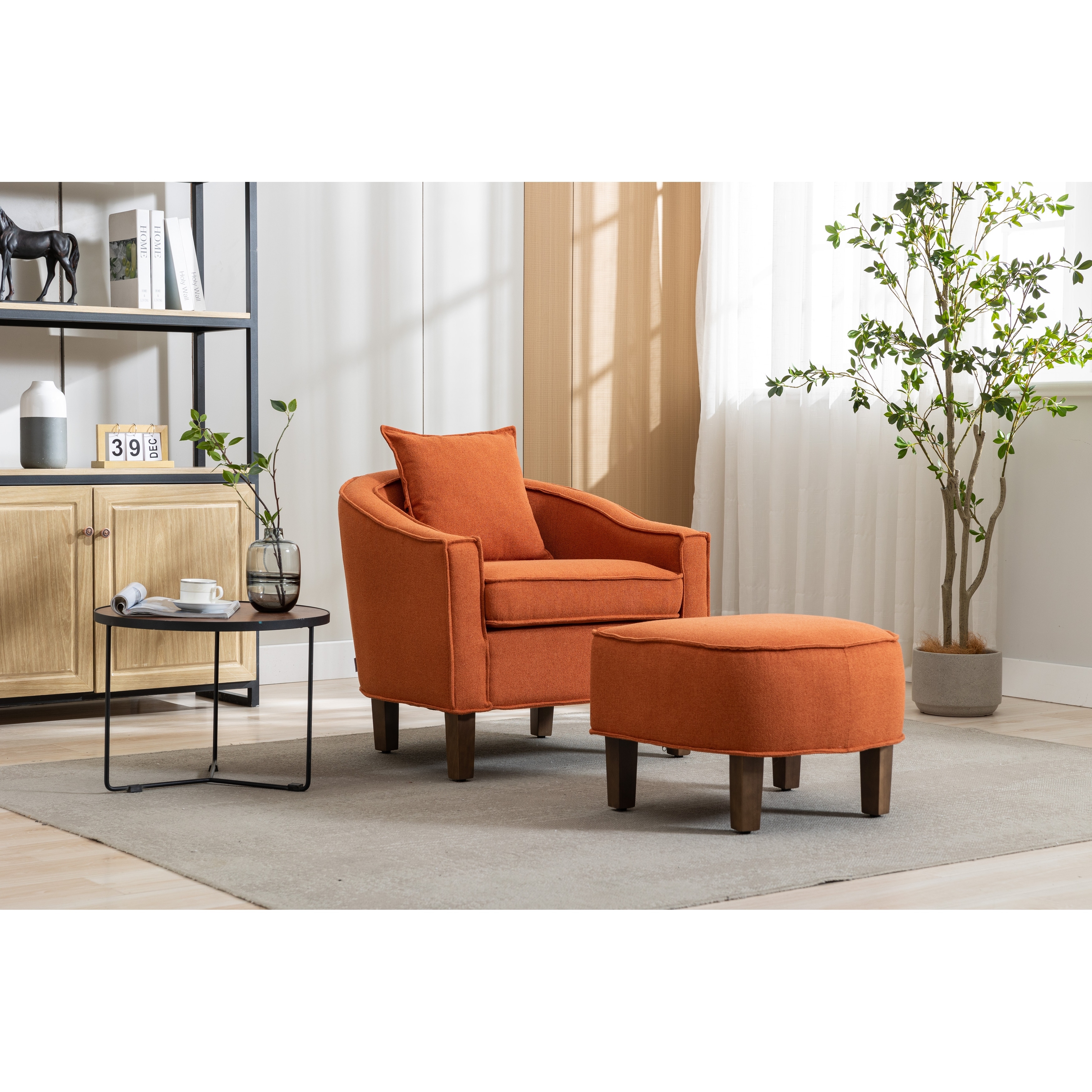 Barrel chair discount and ottoman set