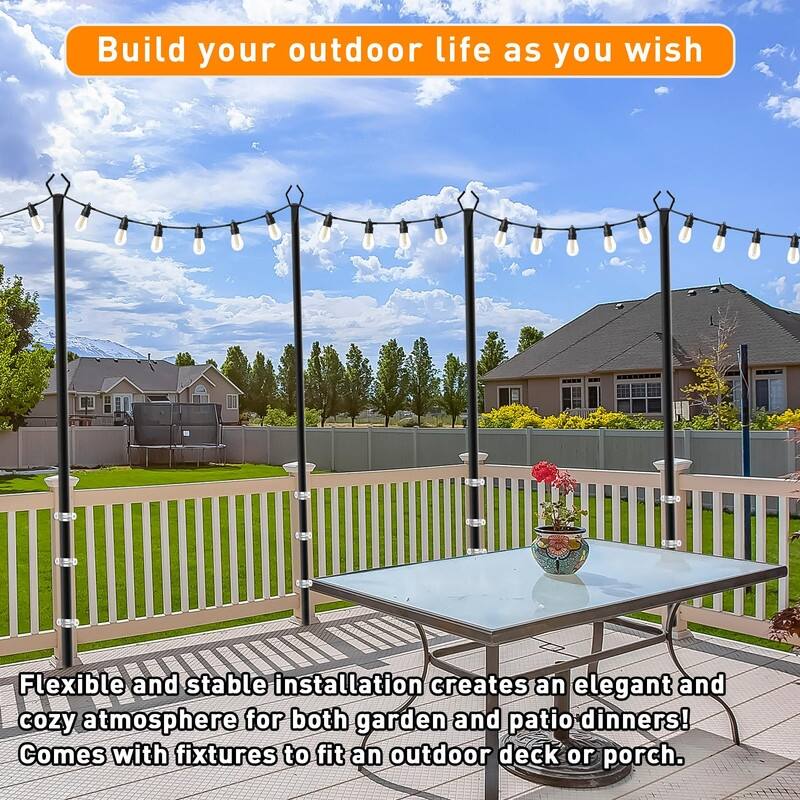 7-Pack 10FT String Light Poles – Heavy Duty, Rustproof Outdoor Use - Black