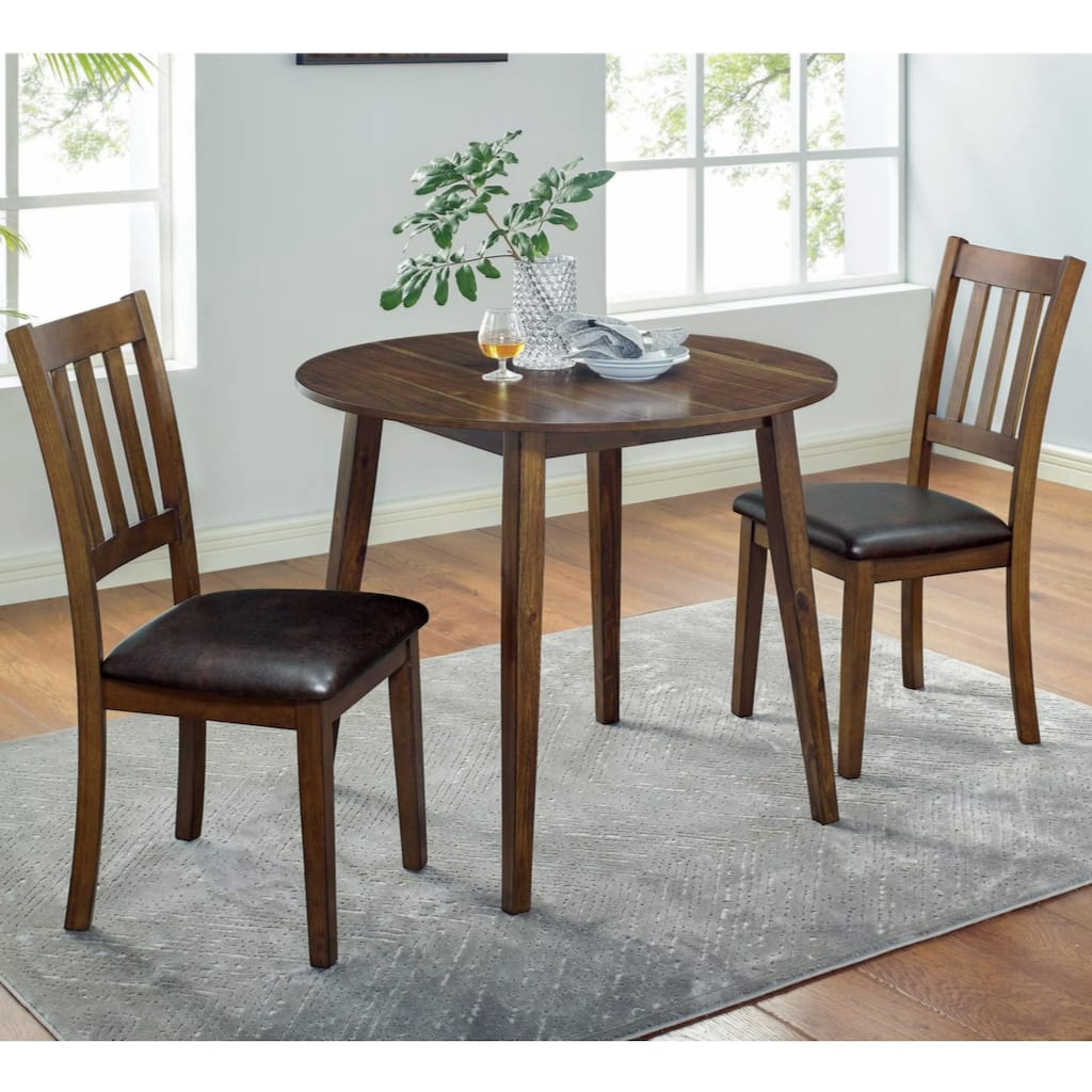 3pc Dining Set Round Dining Table And 2x Side Chairs Walnut